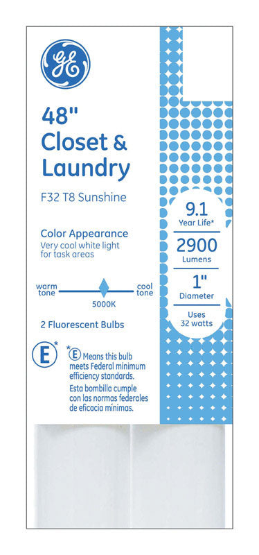 GE, GE 32 watts T8 48 in. L Linéaire lumière du jour 5000 K 2 pk (Paquet de 24)