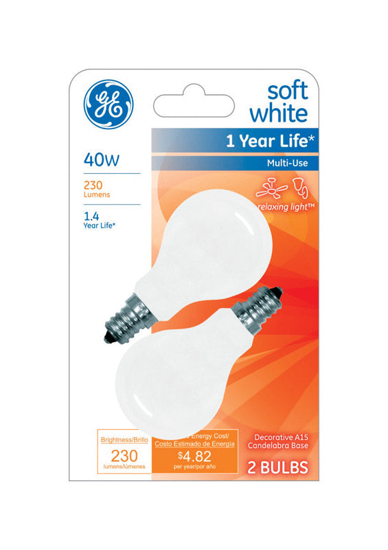 GE LIGHTING, GE 40 W A15 Chandelier Ampoule Incandescente E12 (Candelabra) Soft White (Pack de 4)