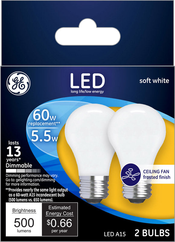 GE LIGHTING, GE A15 E26 (Medium) Ampoule LED Blanc doux 60 Watt Equivalence 2 pk