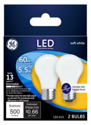 GE LIGHTING, GE A15 E26 (Medium) Ampoule LED Blanc doux 60 Watt Equivalence 2 pk