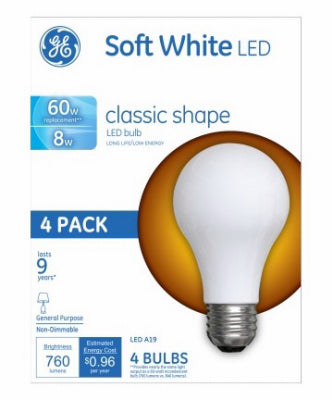 GE LIGHTING, GE A19 E26 (Medium) Ampoule LED Blanc Tendre 60 Watt Equivalence 4 pk