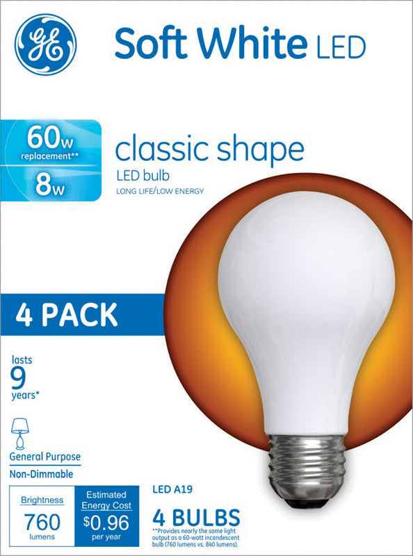 GE LIGHTING, GE A19 E26 (Medium) Ampoule LED Blanc Tendre 60 Watt Equivalence 4 pk