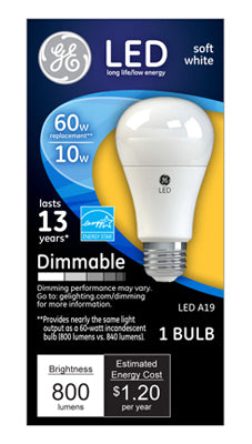 GE LIGHTING, GE A19 E26 (Medium) Ampoule LED Blanc doux 60 W 1 pk (Pack de 4)