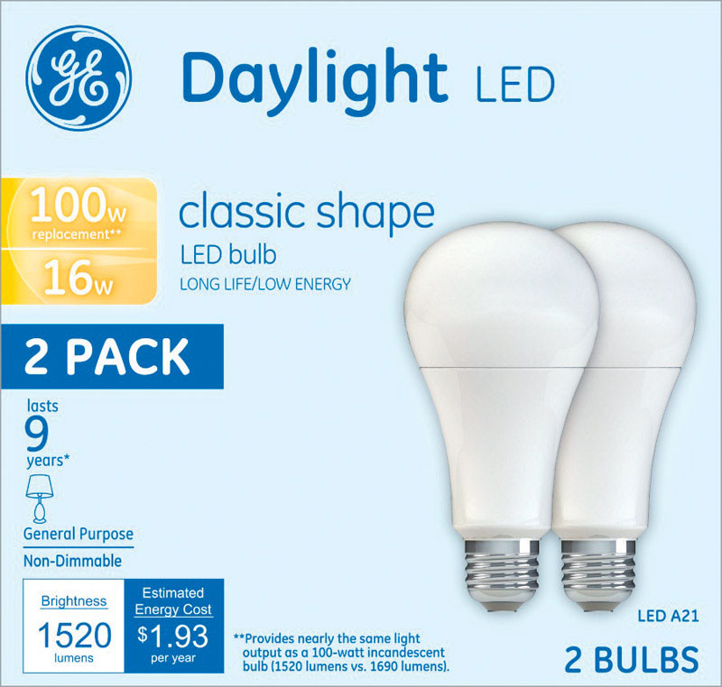 GE LIGHTING, GE A21 Ampoule LED E26 (moyenne) Lumière du jour 100 W 2 pk