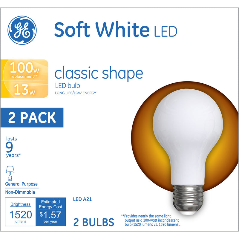 GE LIGHTING, GE A21 E26 (Medium) Ampoule LED Blanc doux 100 W 2 pk