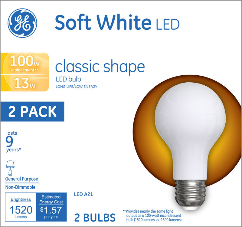 GE LIGHTING, GE A21 E26 (Medium) Ampoule LED Blanc doux 100 W 2 pk