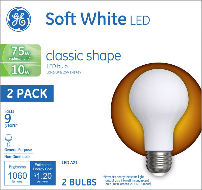 GE LIGHTING, GE A21 E26 (Medium) Ampoule LED Blanc doux 75 W 2 pk