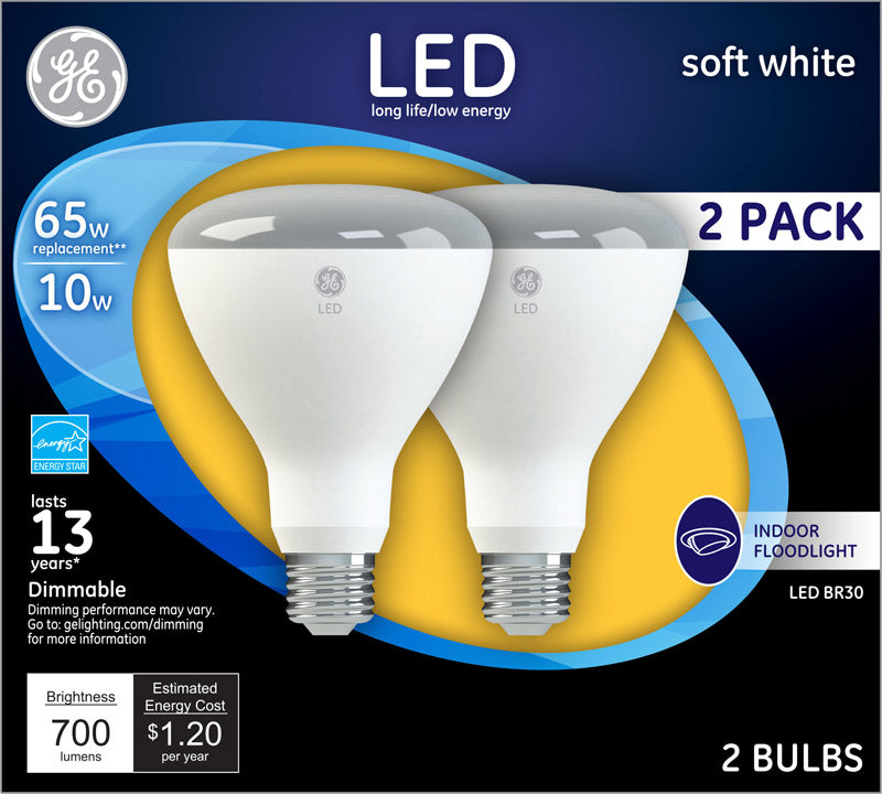 GE LIGHTING, GE BR30 E26 (Medium) Ampoule LED pour projecteur Blanc doux 65 Watt Equivalence 2 pk