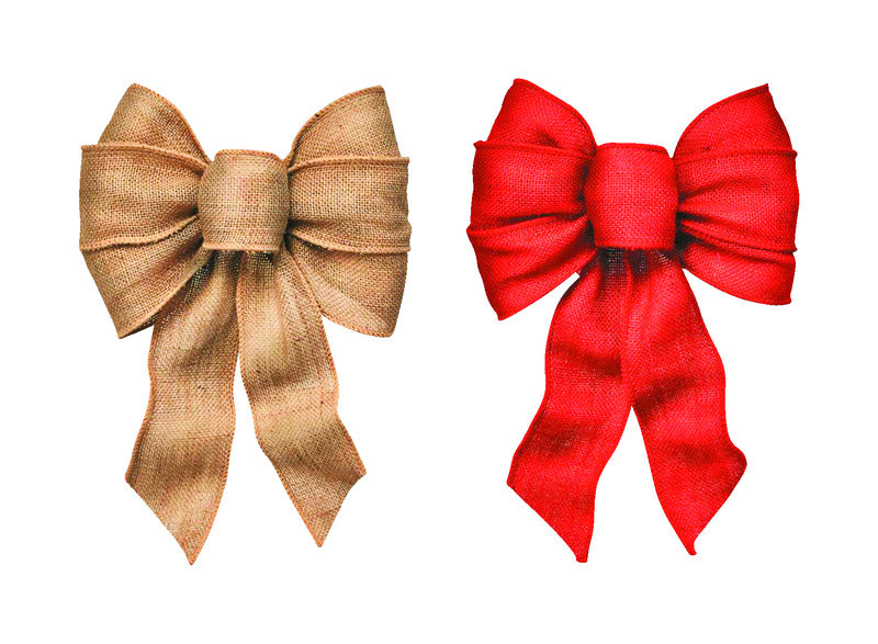 HOLIDAY TRIMS INC, Holiday Trims Christmas Bow Wire Bow Assortment Natural & Red Burlap 8.5 inch 1 pk (Pack of 10)