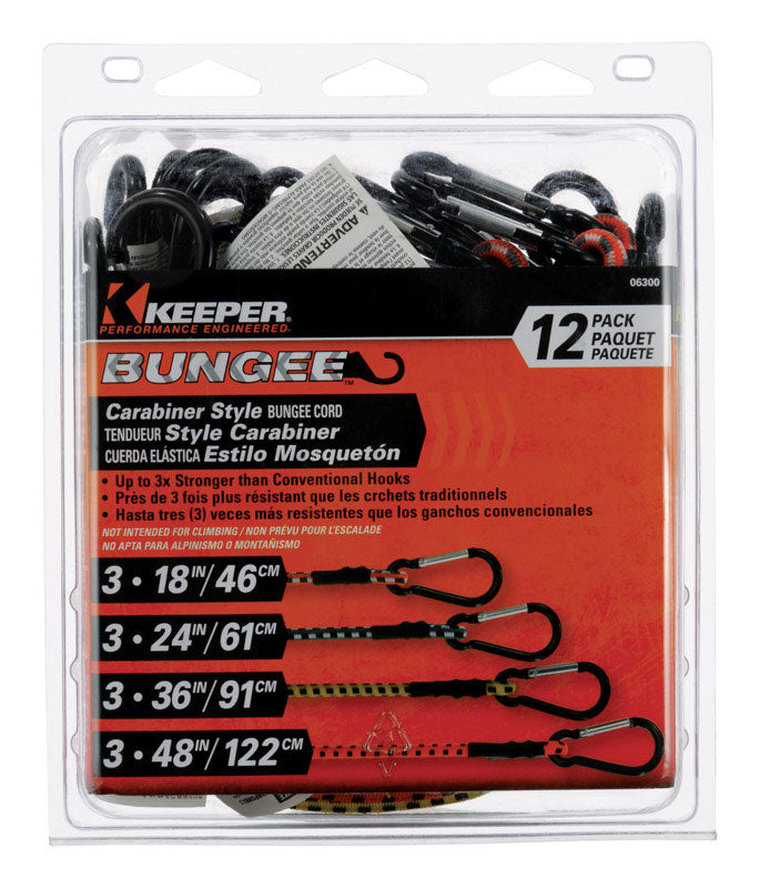 HAMPTON PRODUCTS INTERNATIONAL CORP, Keeper Assorted Carabiner Style Bungee Cord 0.315 in. 12 pk