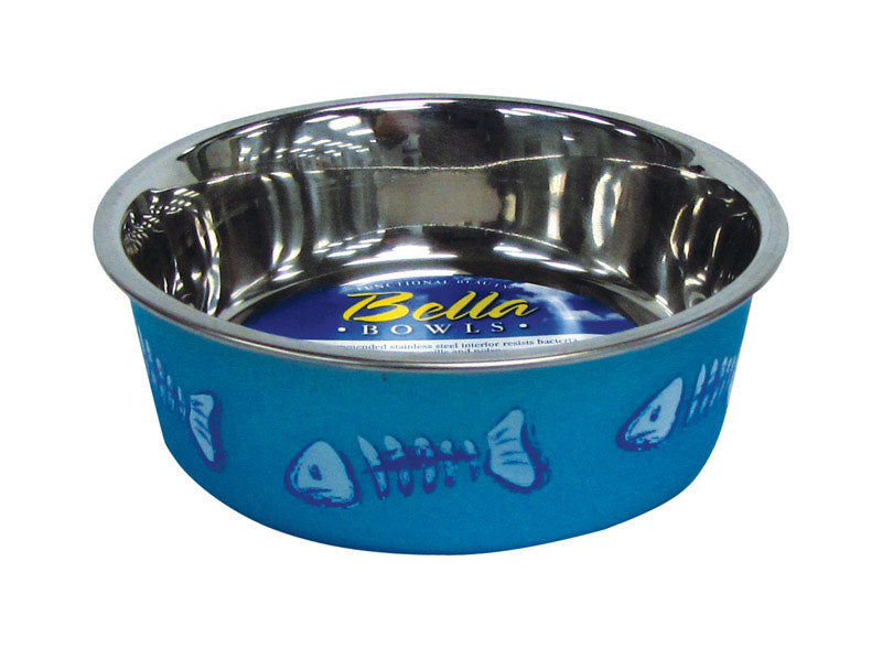 BOSS PET PRODUCTS INC, Loving Pets Bella Blue Fish Skeleton Acier inoxydable 1 tasse Bol pour chat