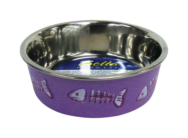 BOSS PET PRODUCTS INC, Loving Pets Bella Purple Fish Skeleton Acier inoxydable 1 tasse Bol pour chat