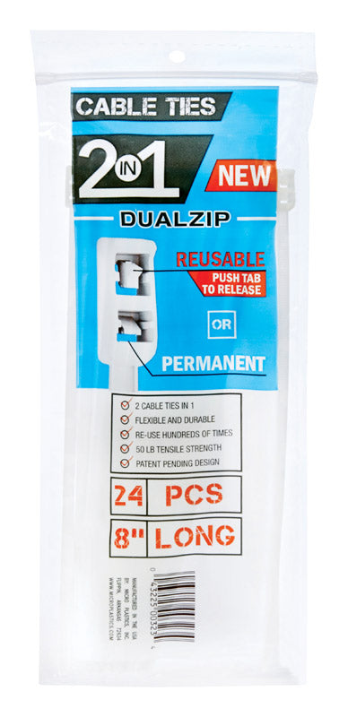 MICRO PLASTICS INC, Micro Plastics DualZip 8 in. L Natural Cable Tie 24 pk (Pack de 6)