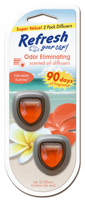 Rafraîchir, Mini diffuseur d'huile rafraîchissant l'air de la voiture, Hawaiian Sunrise, lot de 2 (lot de 4)