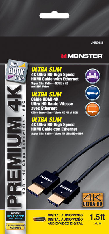 VANCO INTERNATIONAL LLC, Monster Just Hook It Up 1.5 ft. L High Speed Cable with Ethernet HDMI