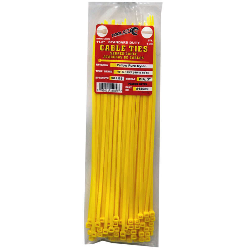 SERVICE TOOL CO LLC, Tool City 11.8 in. L Attache de câble jaune 100 pk