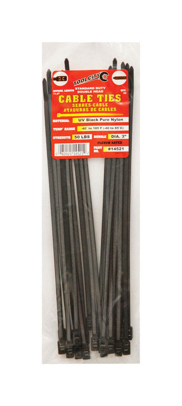 SERVICE TOOL CO LLC, Tool City 11.8 in. L Black Cable Tie 25 pk