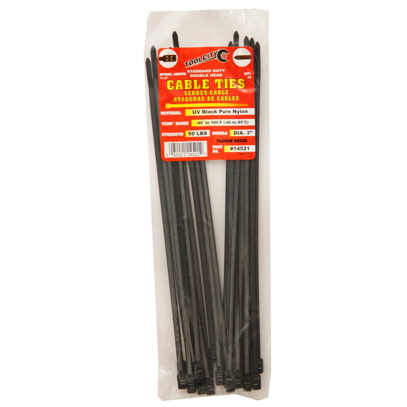 SERVICE TOOL CO LLC, Tool City 11.8 in. L Black Cable Tie 25 pk