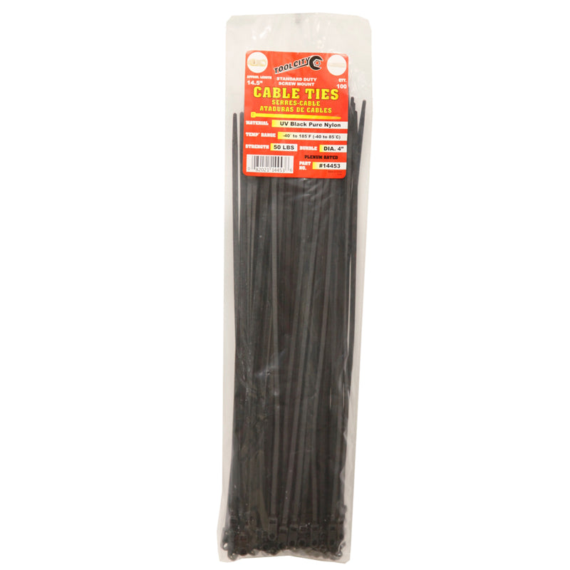 SERVICE TOOL CO LLC, Tool City 14.5 in. L Black Cable Tie 100 pk