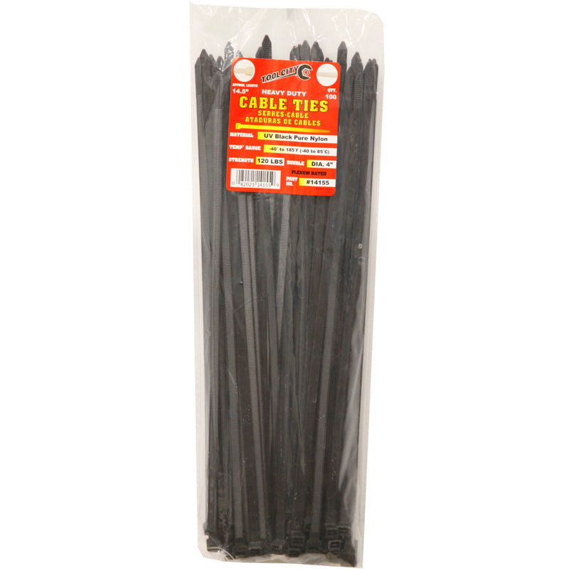 SERVICE TOOL CO LLC, Tool City 14.5 in. L Black Cable Tie 100 pk