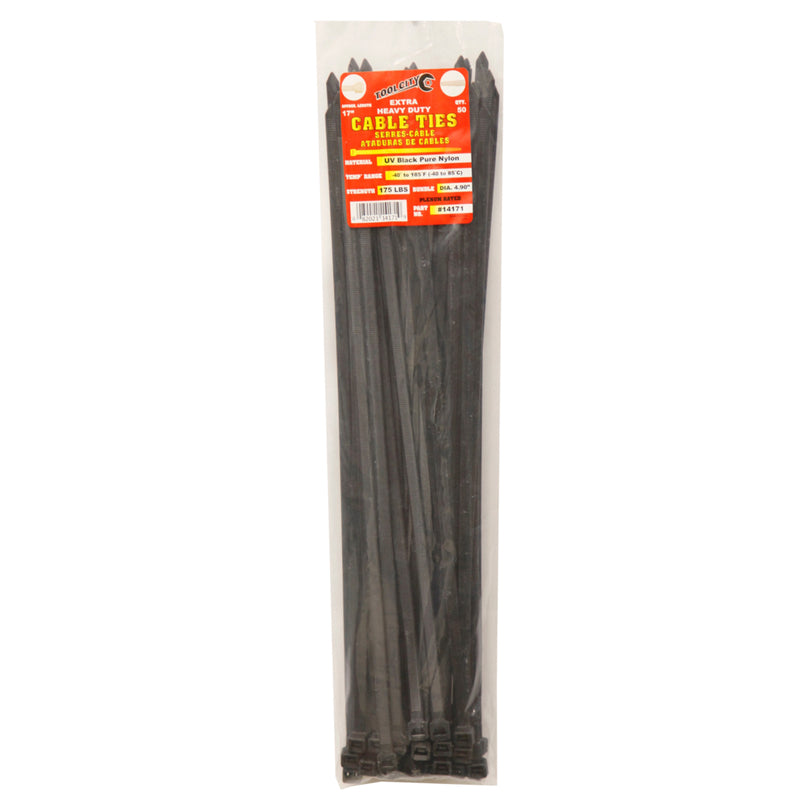 SERVICE TOOL CO LLC, Tool City 17 in. L Black Cable Tie 50 pk