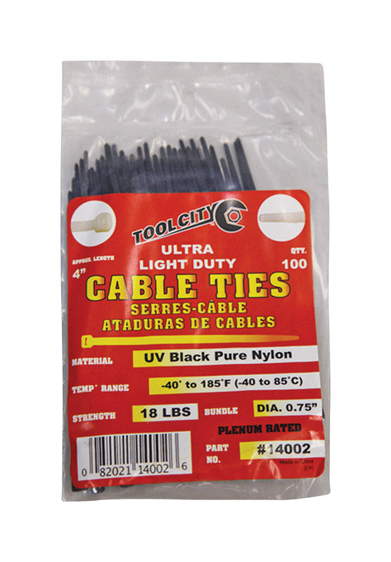 SERVICE TOOL CO LLC, Tool City 4 in. L Black Cable Tie 100 pk