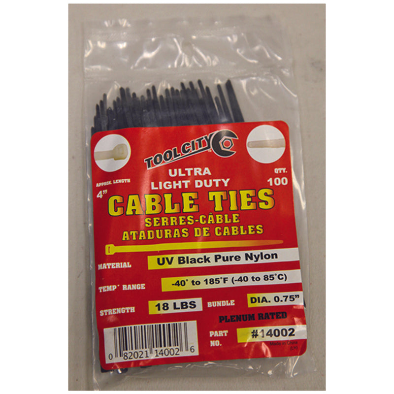 SERVICE TOOL CO LLC, Tool City 4 in. L Black Cable Tie 100 pk