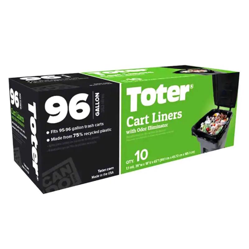 TOTER INC, Toter 96 gal Cart Liner Quick Tie 10 pk 1.1 mil