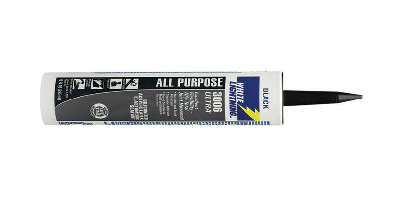 PRODUITS WHITE LIGHTNING, White Lightning 3006 Ultra Black Siliconized Acrylic Latex Sealant 10 oz (paquet de 12)