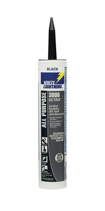 PRODUITS WHITE LIGHTNING, White Lightning 3006 Ultra Black Siliconized Acrylic Latex Sealant 10 oz (paquet de 12)