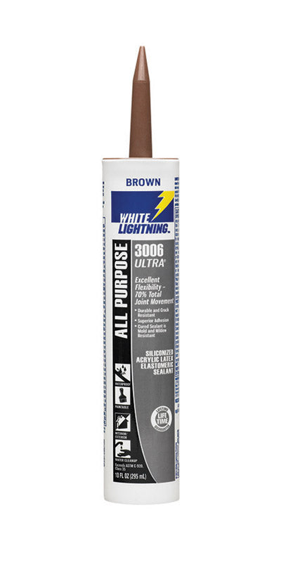 PRODUITS WHITE LIGHTNING, White Lightning 3006 Ultra Brown Siliconized Acrylic Latex Sealant 10 oz (paquet de 12)