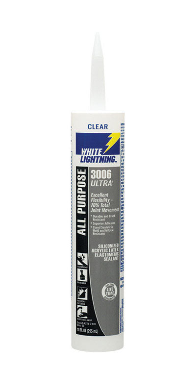 ÉCLAIRAGE BLANC, White Lightning 3006 Ultra Clear Siliconized Acrylic Latex Sealant 10 oz (paquet de 12)