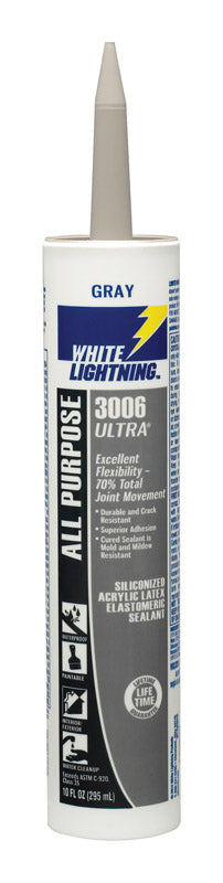 PRODUITS WHITE LIGHTNING, White Lightning 3006 Ultra Gray Siliconized Acrylic Latex Sealant 10 oz (paquet de 12)