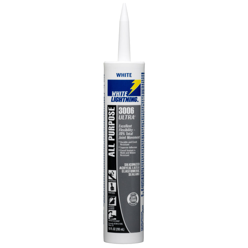 ÉCLAIRAGE BLANC, White Lightning 3006 Ultra White Siliconized Acrylic Latex Sealant 10 oz (paquet de 12)